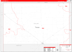 Dallam County, TX Wall Map Zip Code Red Line Style 2024