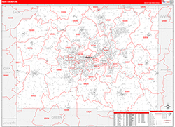 Dane County, WI Wall Map Zip Code Red Line Style 2026
