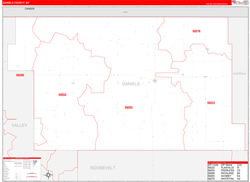 Daniels County, MT Wall Map Zip Code Red Line Style 2024