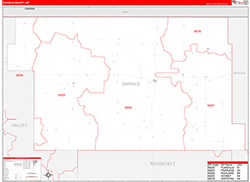 Daniels County, MT Wall Map Zip Code Red Line Style 2026