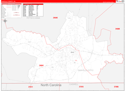 Danville County, VA Wall Map Zip Code Red Line Style 2024