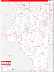 Davidson County, NC Wall Map Zip Code Red Line Style 2026