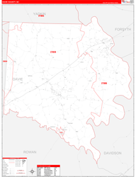 Davie County, NC Wall Map Zip Code Red Line Style 2024