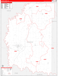 Daviess County, IN Wall Map Zip Code Red Line Style 2024