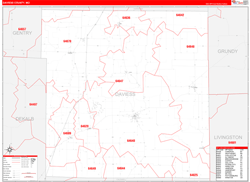 Daviess County, MO Wall Map Zip Code Red Line Style 2024