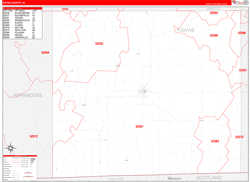 Davis County, IA Wall Map Zip Code Red Line Style 2024
