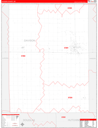 Davison County, SD Wall Map Zip Code Red Line Style 2024