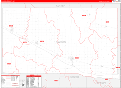 Dawson County, NE Wall Map Zip Code Red Line Style 2023