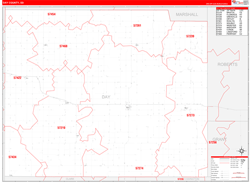 Day County, SD Wall Map Zip Code Red Line Style 2024