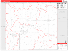 DeKalb County, IN Wall Map Zip Code Red Line Style 2024