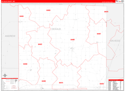 DeKalb County, MO Wall Map Zip Code Red Line Style 2024