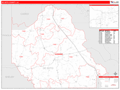 DeSotoParish (County), LA Wall Map Zip Code Red Line Style 2023
