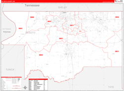 DeSoto County, MS Wall Map Zip Code Red Line Style 2024