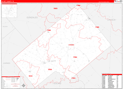 DeWitt County, TX Wall Map Zip Code Red Line Style 2024
