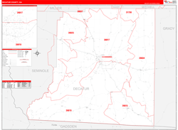 Decatur County, GA Wall Map Zip Code Red Line Style 2024