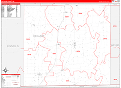 Decatur County, IA Wall Map Zip Code Red Line Style 2026