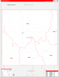 Decatur County, KS Wall Map Zip Code Red Line Style 2024