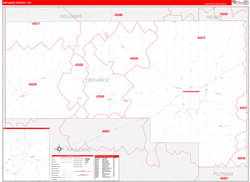 Defiance County, OH Wall Map Zip Code Red Line Style 2024