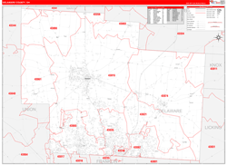 Delaware County, OH Wall Map Zip Code Red Line Style 2024