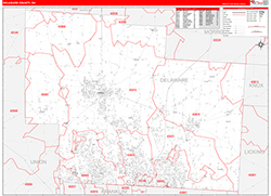 Delaware County, OH Wall Map Zip Code Red Line Style 2026