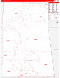 Delaware County, OK Wall Map Zip Code Red Line Style 2024