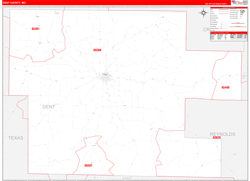 Dent County, MO Wall Map Zip Code Red Line Style 2024