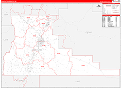 Deschutes County, OR Wall Map Zip Code Red Line Style 2026