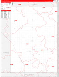 Deuel County, SD Wall Map Zip Code Red Line Style 2024