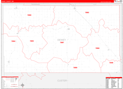 Dewey County, OK Wall Map Zip Code Red Line Style 2024