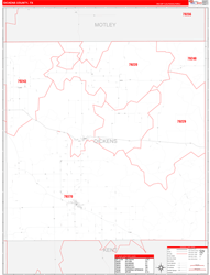 Dickens County, TX Wall Map Zip Code Red Line Style 2024
