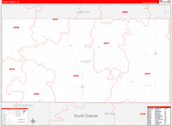 Dickey County, ND Wall Map Zip Code Red Line Style 2023