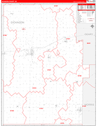Dickinson County, KS Wall Map Zip Code Red Line Style 2026