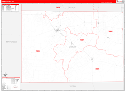 Dimmit County, TX Wall Map Zip Code Red Line Style 2024