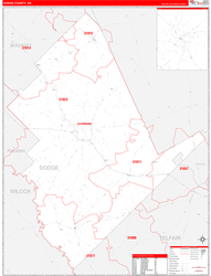 Dodge County, GA Wall Map Zip Code Red Line Style 2024