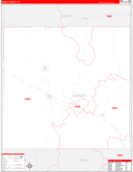 Donley County, TX Wall Map Zip Code Red Line Style 2024