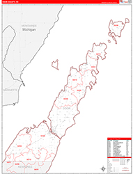 Door County, WI Wall Map Zip Code Red Line Style 2026