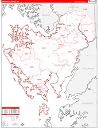 Dorchester County, MD Wall Map Zip Code Red Line Style 2026