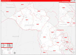 Dorchester County, SC Wall Map Zip Code Red Line Style 2024