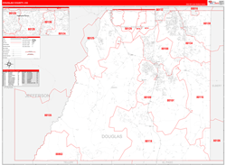 Douglas County, CO Wall Map Zip Code Red Line Style 2024