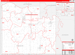 Douglas County, KS Wall Map Zip Code Red Line Style 2026