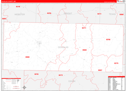 Douglas County, MO Wall Map Zip Code Red Line Style 2024
