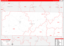 Douglas County, MO Wall Map Zip Code Red Line Style 2026