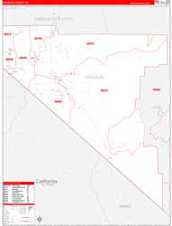 Douglas County, NV Wall Map Zip Code Red Line Style 2024