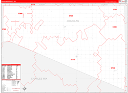 Douglas County, SD Wall Map Zip Code Red Line Style 2024