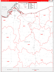 Douglas County, WI Wall Map Zip Code Red Line Style 2026