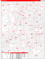 DuPage County, IL Wall Map Zip Code Red Line Style 2024