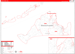 Dukes County, MA Wall Map Zip Code Red Line Style 2024