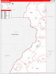 Dunklin County, MO Wall Map Zip Code Red Line Style 2026