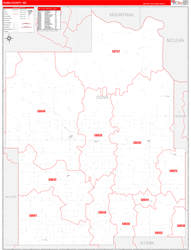 Dunn County, ND Wall Map Zip Code Red Line Style 2023