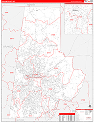 Durham County, NC Wall Map Zip Code Red Line Style 2026
